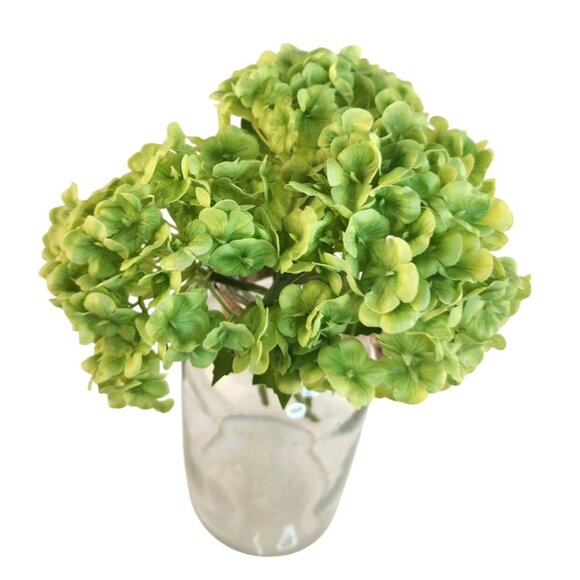 Artificial Green Hydrangea Flower Bunch 3 Stems Green Realistic Faux Floral Deco - Picture 3 of 7